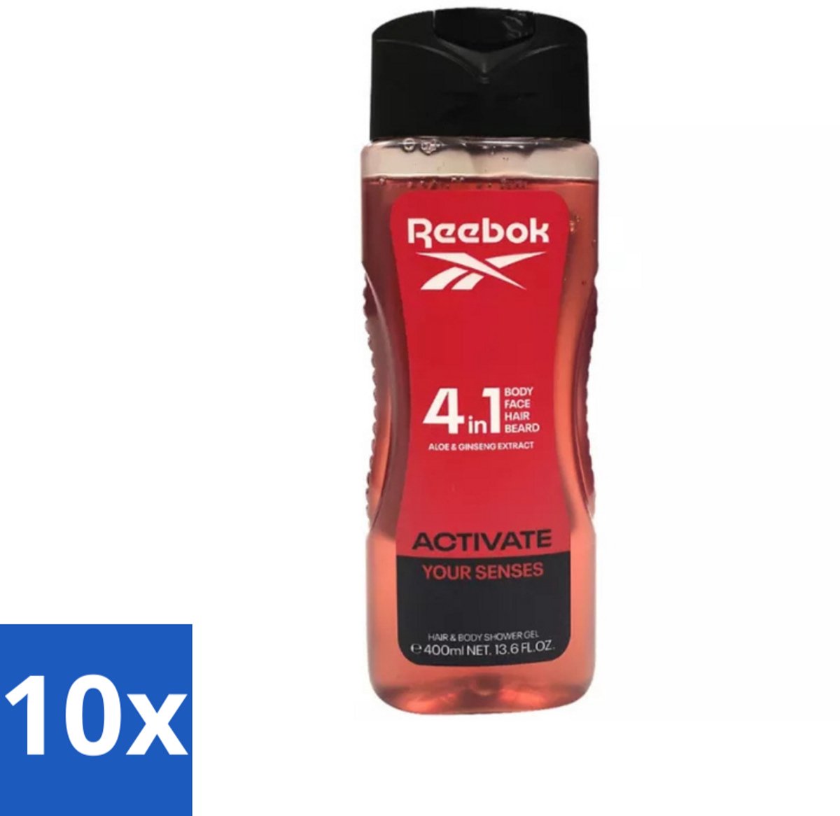 10 x Reebok - Activate Your Senses - Douchegel - 4 in 1 - 400 ml - Douchegel 4 In 1 - Douchegeur - Scheerschuim - Lichaam Verzorging - Gezicht Verzorging