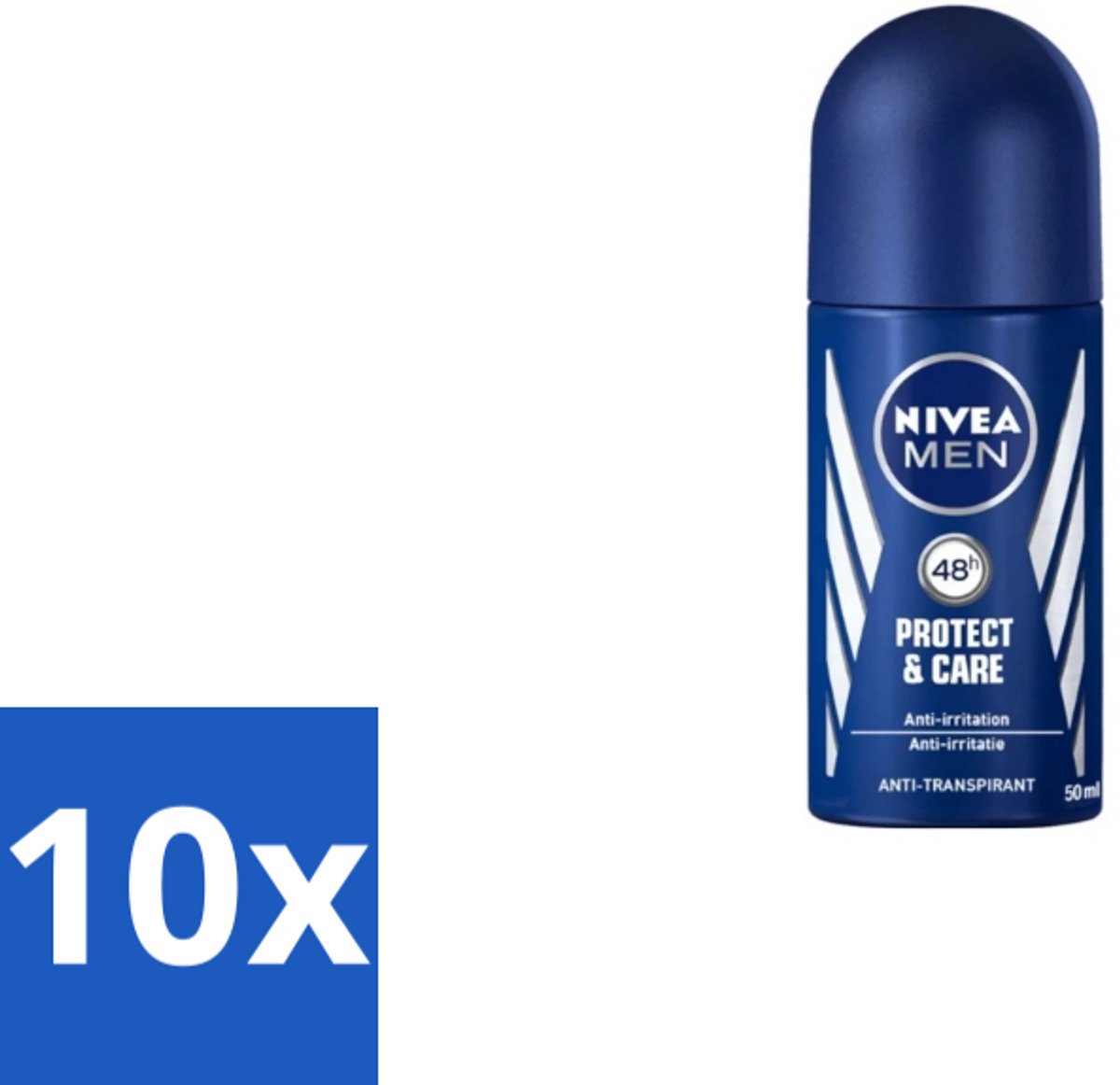 10 x Nivea - Men - Deodorant - Roller - Protect & Care - 50 ml - Deodorant Roller - Anti-transpirant - 72 Uur Bescherming - Alcoholvrij - Huidverzorging