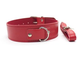 Smart Moves - Collar met Leiband - Kunstleer - Gouden Hardware - Rood