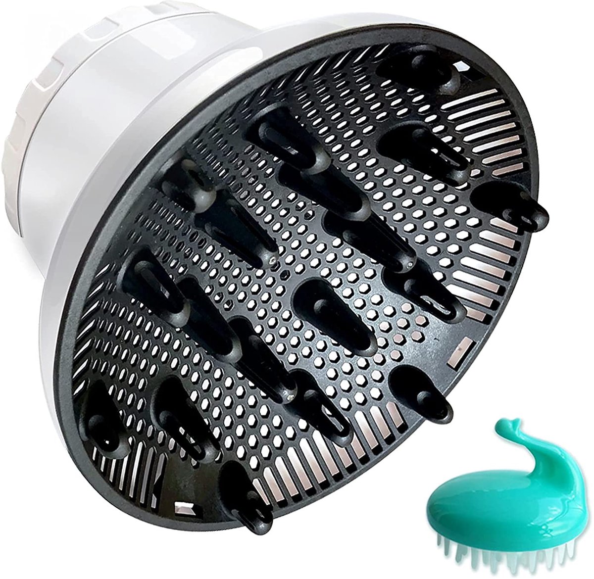 Föhnhoes - Universele föhn diffuser - Föhn diffuser opzetstuk voor krullend en natuurlijk golvend haar - Past op föhnuitgangen met een buitendiameter van 3,5-6,8 cm (wit)