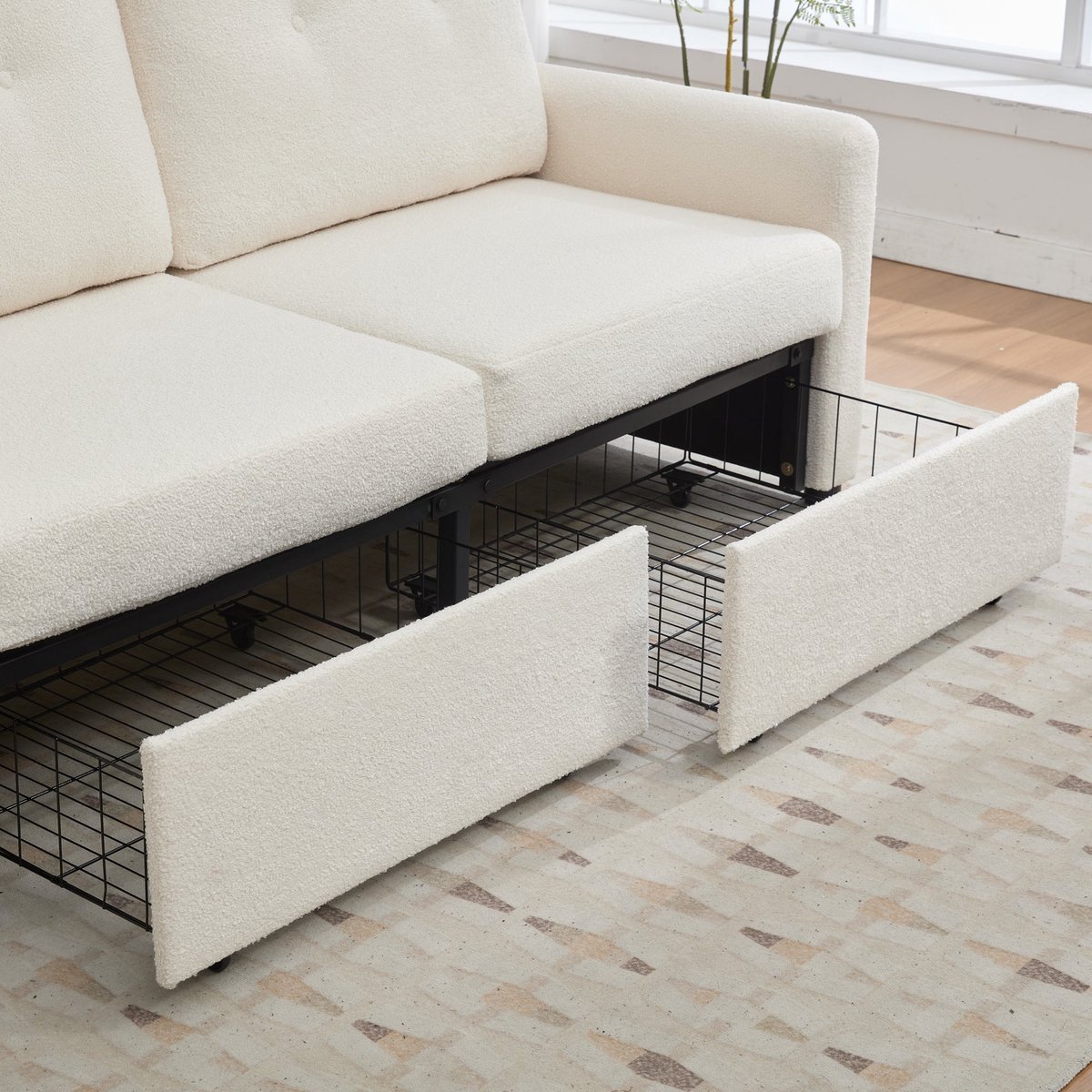 Merax 2-Zitsbank Ivoor – Stoffen Woonkamerbank met Kussenrug – Bank met Opbergladen – Compact Design – Modern en Stijlvol