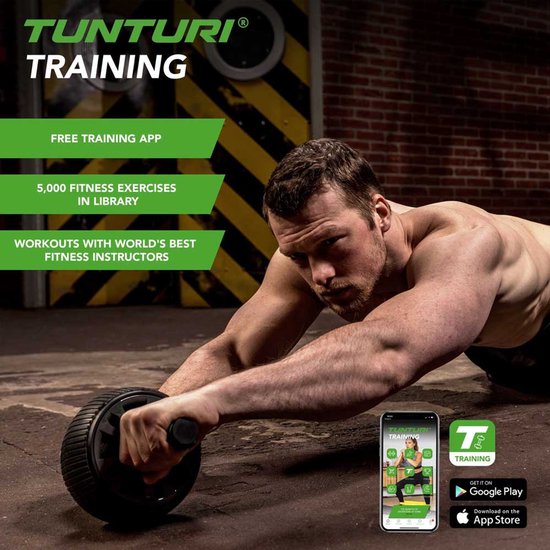 Tunturi Dubbele Ab Roller - Ab Wheel - Buikspiertrainer - Buikspierwiel - Met kniemat - incl. gratis fitness app