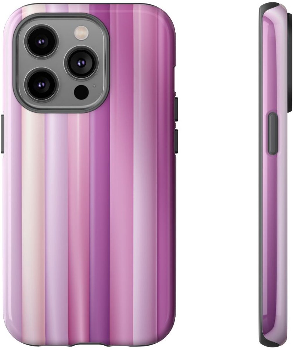 Paarse Verticale Strepen met Kleurverloop – Telefoonhoesje Geschikt voor iPhone 14 Pro