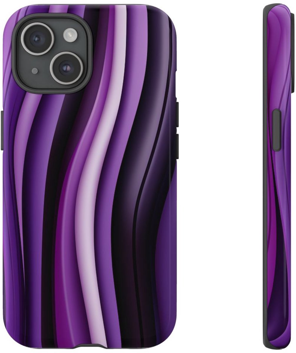 Paarse Golvende Strepen Abstract Ontwerp – Telefoonhoesje Geschikt voor iPhone 15