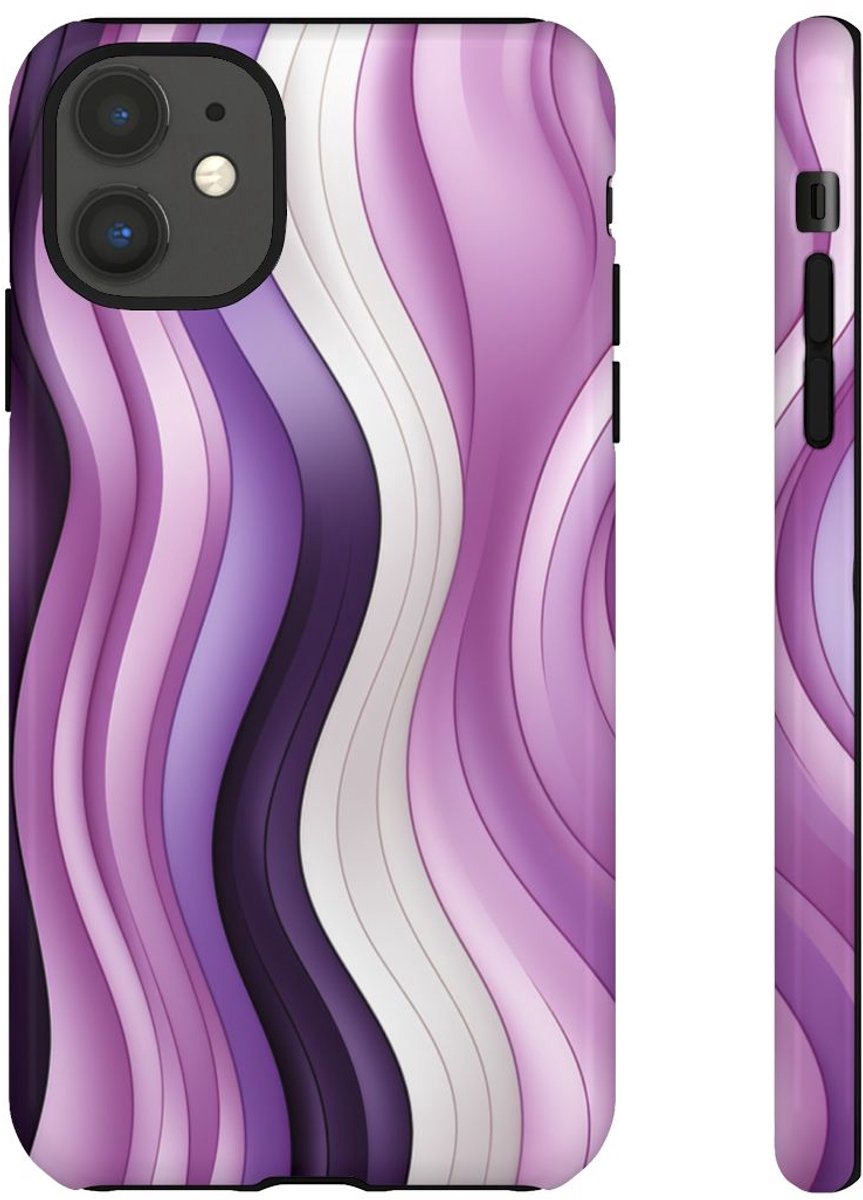 Paars Golvend Strepenpatroon – Telefoonhoesje Geschikt voor iPhone 11