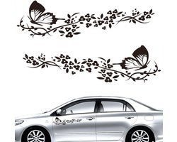 Zwarte bloemen auto stickers - auto stickers - 2 stuks - Auto sticker - Autostickers - vlinder bloem stickers - strepenstickers voor auto's, raceauto's (zwart)