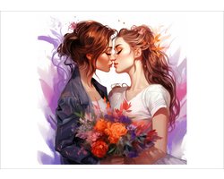 Set van 6 verschillende wenskaarten voor lesbisch huwelijk. Lesbische kaarten voor felicitatie of uitnodiging voor bruiloft 2 vrouwen. Queer lesbiennes huwelijkskaart. Trouwkaart gay bruidspaar - Homohuwelijk - Geregistreerd partnerschap - Samenwonen