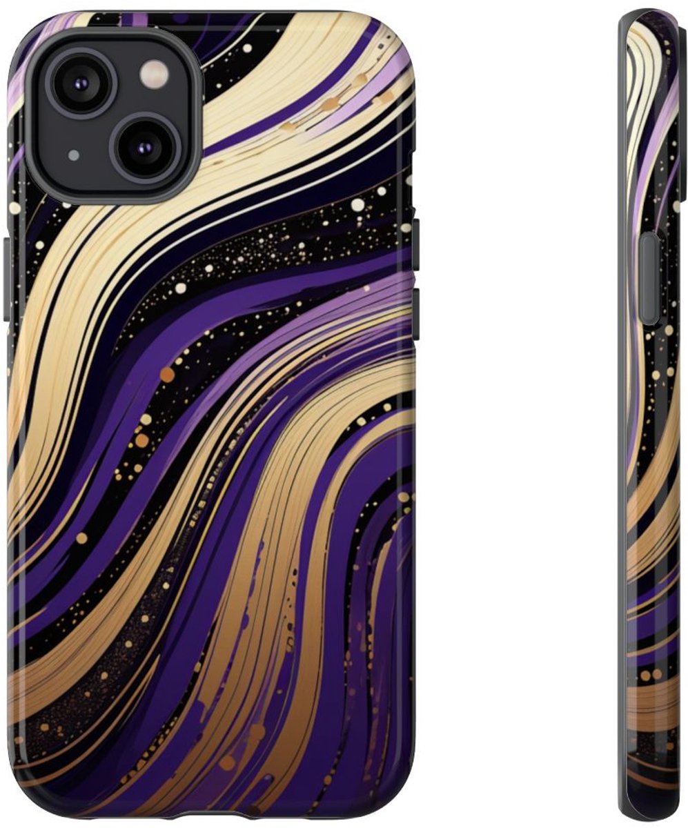 Paarse en Gouden Abstracte Krullen – Telefoonhoesje Geschikt voor iPhone 14 Plus