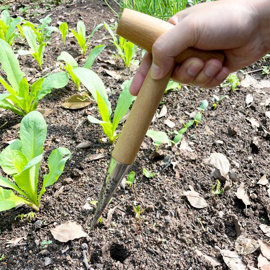 1-delig - Tuinperforator - T-vormig - geschikt voor bemesten, planten, groentezaden, verplanten, planten, ponsen en zaaien - houten handvat - zilver van Merkloos	 — afbeelding 4