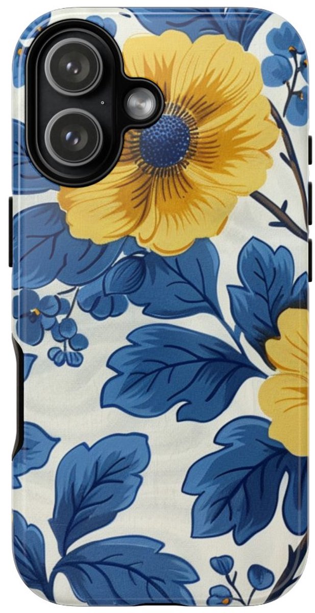Blauw-Geel Bloemenpatroon – Telefoonhoesje Geschikt voor iPhone 17
