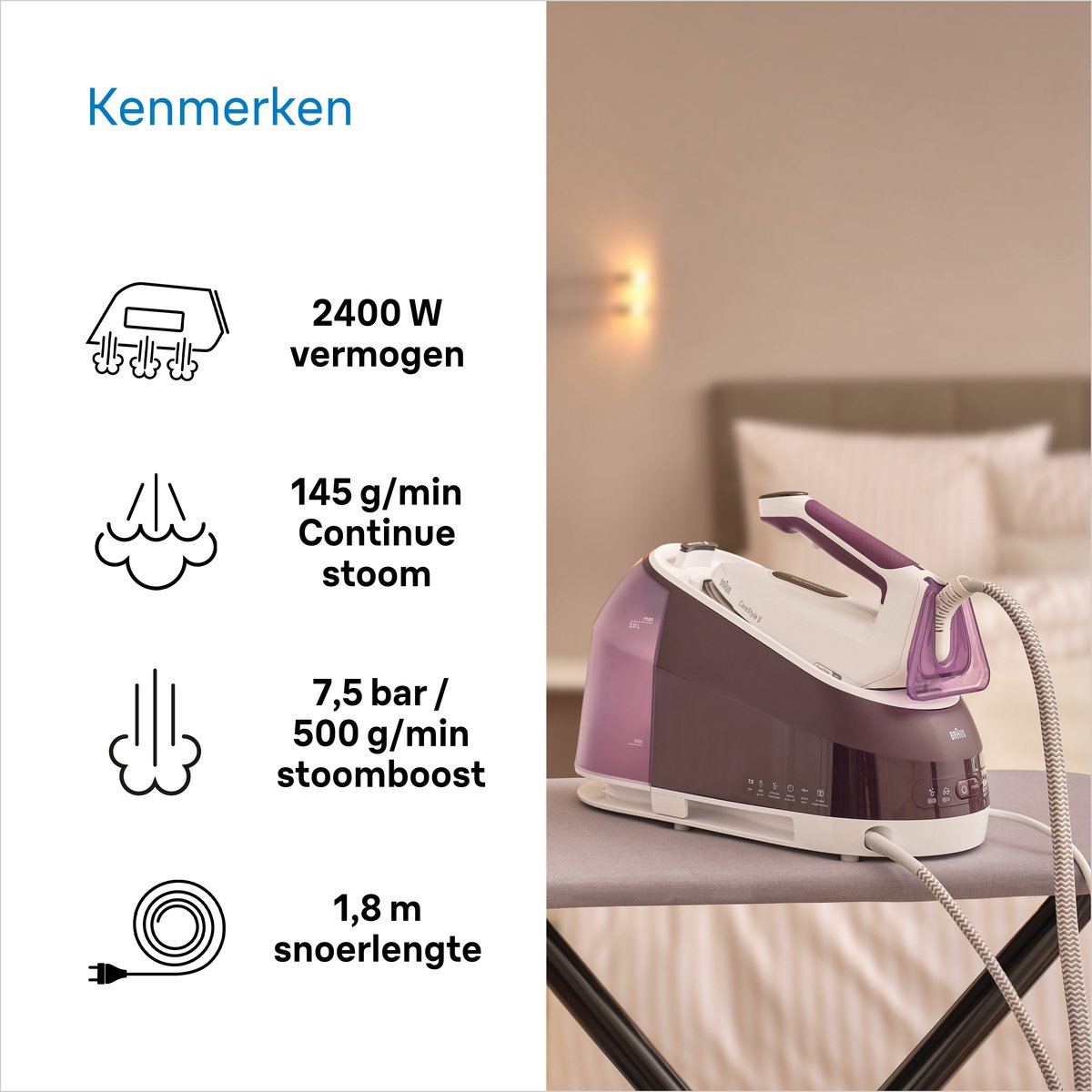 Braun CareStyle 5 IS5247VI - Stoomgenerator - Lichtgewicht Strijkijzer - Groot Waterreservoir - Violet — afbeelding 4