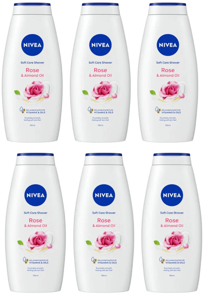 NIVEA Douchegel - Rose & Almond Oil Voordeelverpakking 6 x 750 ml
