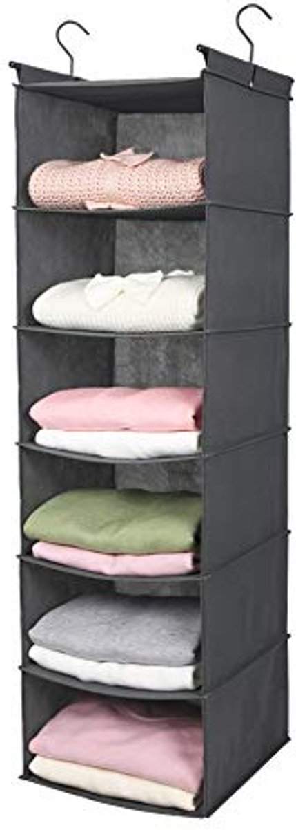 Hangende kastorganizer met 6 niveaus en opvouwbare hangplank