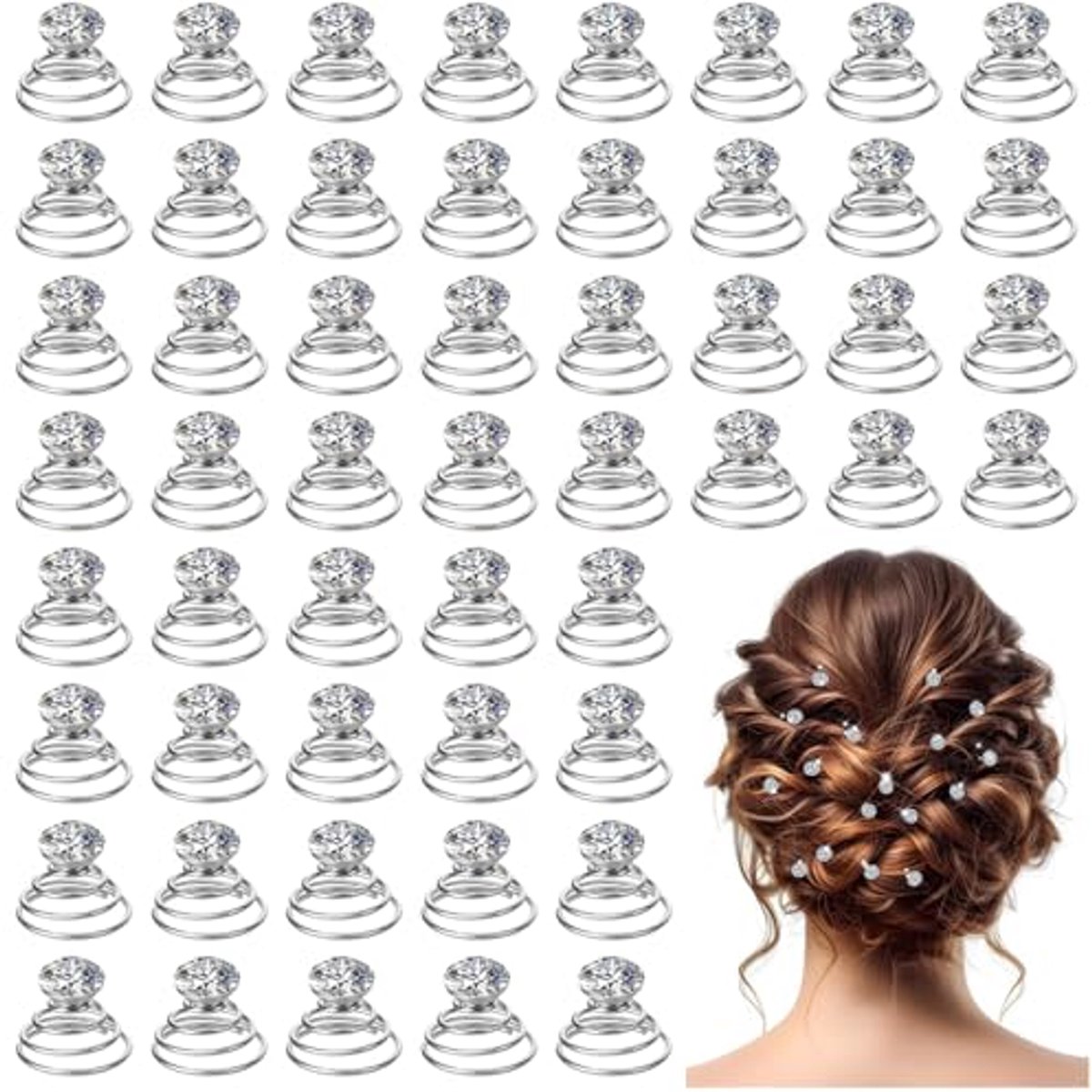 60 Stuks Spiraalvormige Edelstenen Haarstekers Set voor Bruiloft