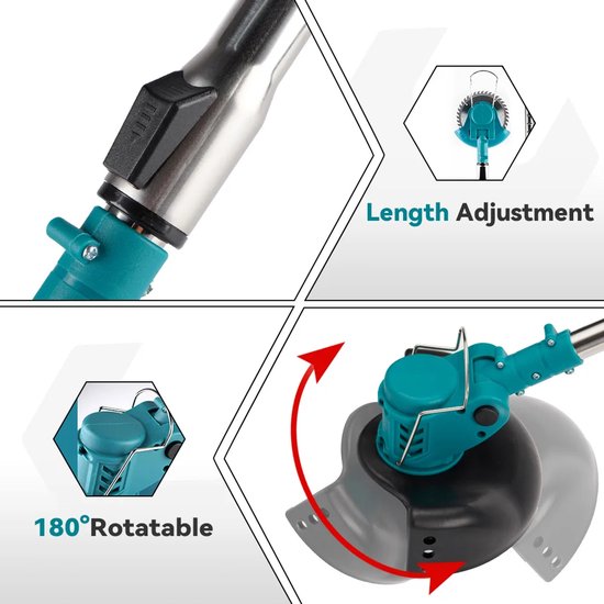 CYRO - Elektrische grasmaaier - Grasmaaier - Grastrimmer - Opvouwbare draadloze grastrimmer - Elektrisch gereedschap - 1500W - 2x388VF Batterij Set van CYRO — afbeelding 3