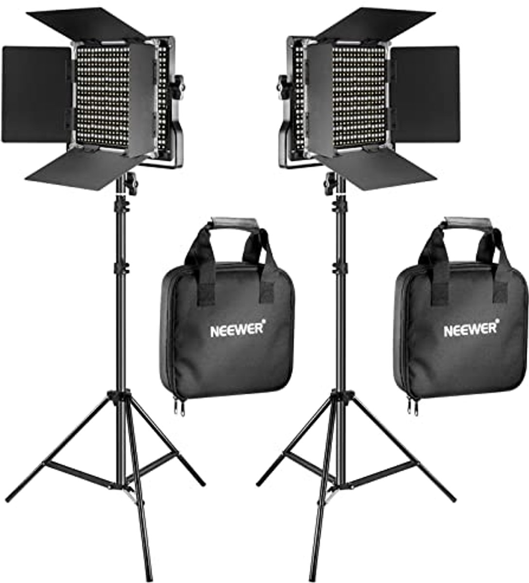 Tweekleurige LED-videolampen met Statief Set - Dimbare 3200-5600K Licht voor Studio en Video-opnamen