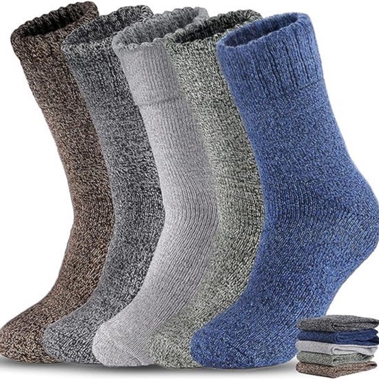 5 Paar Dikke Winter Sokken - Thermo Wollen Herensokken - Extra Warm & Ademend - Elastisch Maat 39-46 - Antislip Hiel