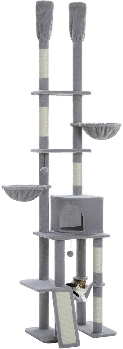 Kattenu DoubleTower - Hoge Krabpaal Plafond - Krabpaal Tot Plafond - Katten Krabpaal Voor Katten - Grijs