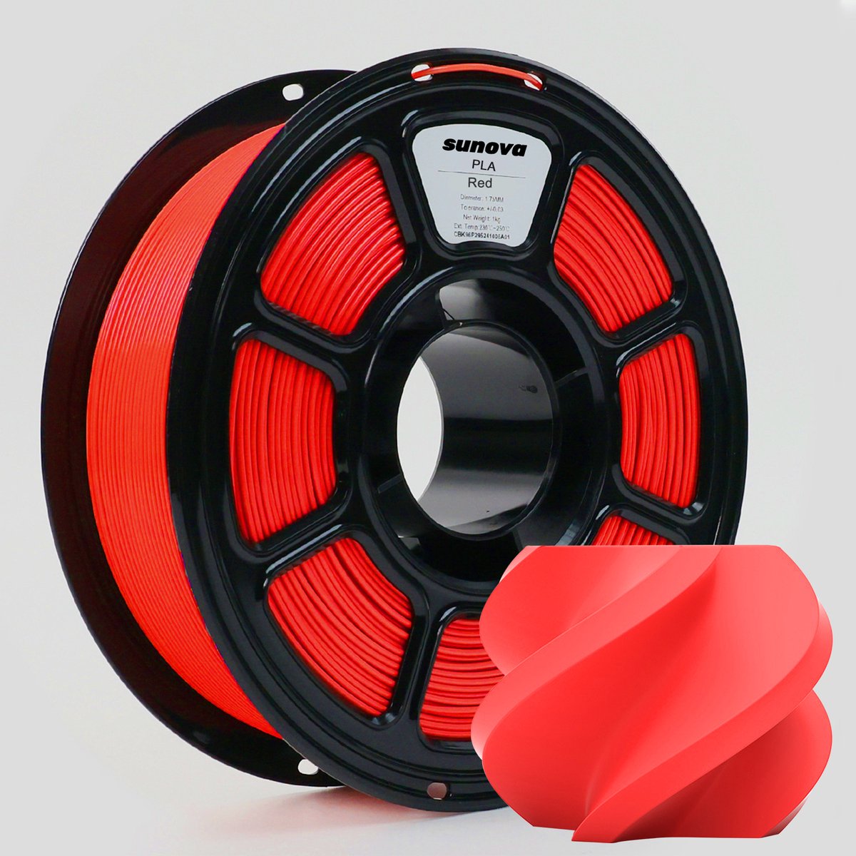 Sunova PLA 3D Printer Filament – 1KG PLA Spool– 1.75 mm – ±0.02mm Precisie – Sterke Laaghechting – Milieuvriendelijke – Rood