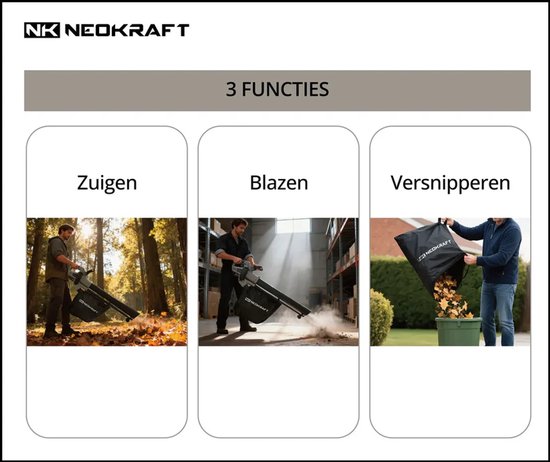 Neokraft - Elektrische Bladblazer en Zuiger 3500W - Op Snoer - Met Versnipperfunctie - Incl Opvangzak van 40L en Neuswiel - 270 km/h Luchtsnelheid van Merkloos	 — afbeelding 2