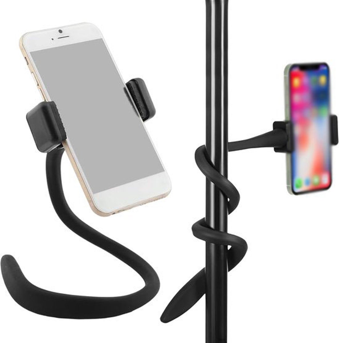 Telefoonhouder voor kinderwagen, telefoonhouder voor fiets, flexibele telefoonhouder met antislip arm, handgreep van legering, geschikt voor loopband, fiets, bed, winkelwagen