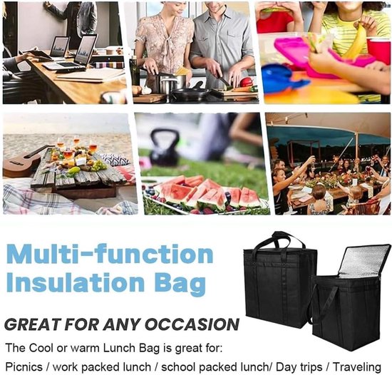 Geïsoleerde tas - lunchtas - picknicktas - opvouwbare koeltas - waterdicht en geïsoleerd - herbruikbaar - geschikt voor boodschappen doen, reizen, picknicks, barbecues en kamperen (17L - zwart) van Merkloos — afbeelding 4