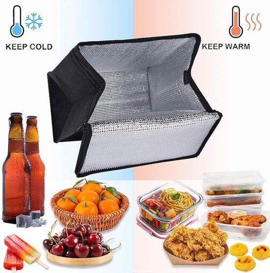 Geïsoleerde tas - lunchtas - picknicktas - opvouwbare koeltas - waterdicht en geïsoleerd - herbruikbaar - geschikt voor boodschappen doen, reizen, picknicks, barbecues en kamperen (17L - zwart) van Merkloos — afbeelding 3