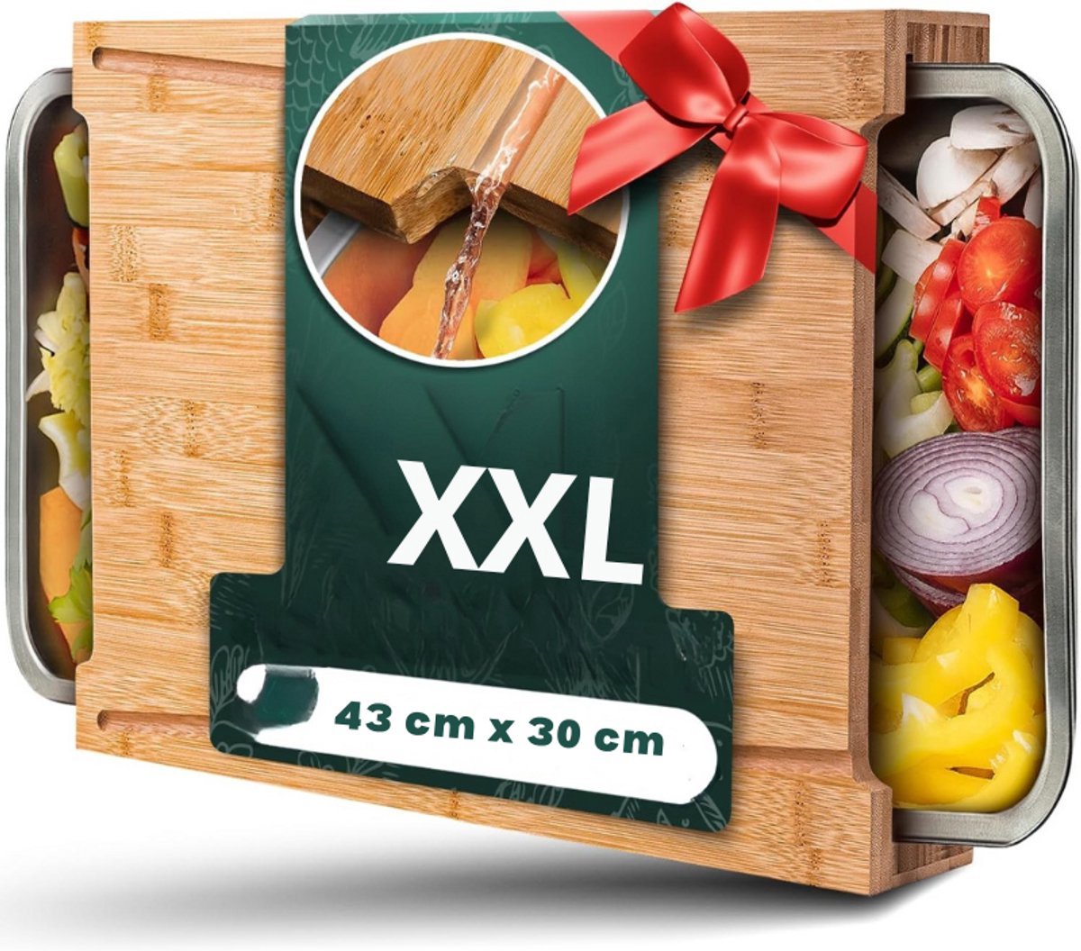 Thuys – Bamboe – Snijplank – Met – 2 – RVS – Bakken – Keukenhulp – Snijplank – Set – Met – Opsvangbakken