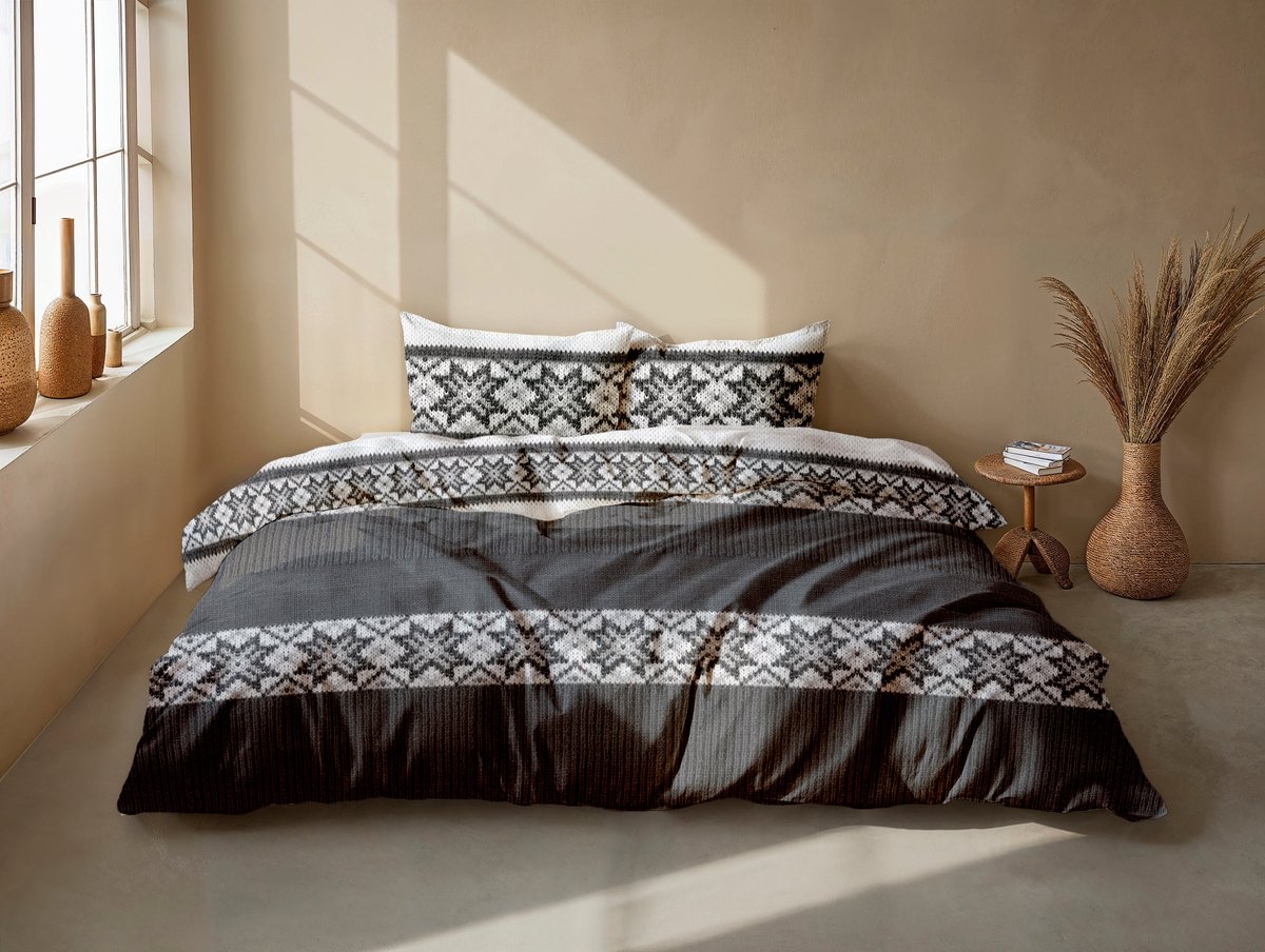 Zohome Anika Dekbedovertrek - Grijs - Tweepersoons - Dekbedhoes van 100% Katoen-Flanel - Winter - 200x220 + 2 slopen 60/70 cm - AW25