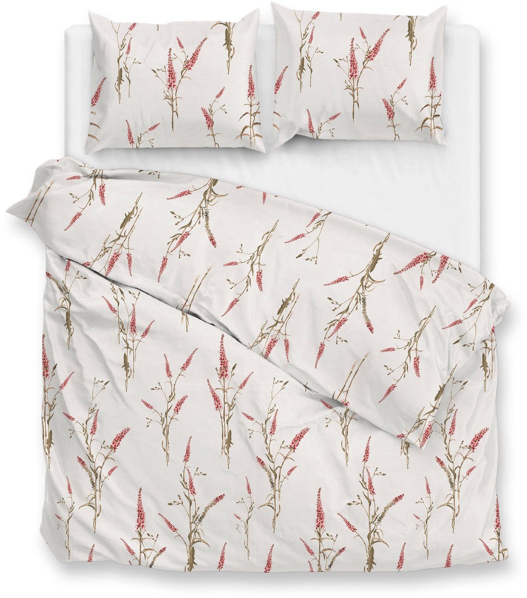 Zohome Elodie Dekbedovertrek - Naturel - Lits-jumeaux - Dekbedhoes van 100% Katoen-Flanel - Bloemen - 260x220 + 2 slopen 60/70 cm - AW25