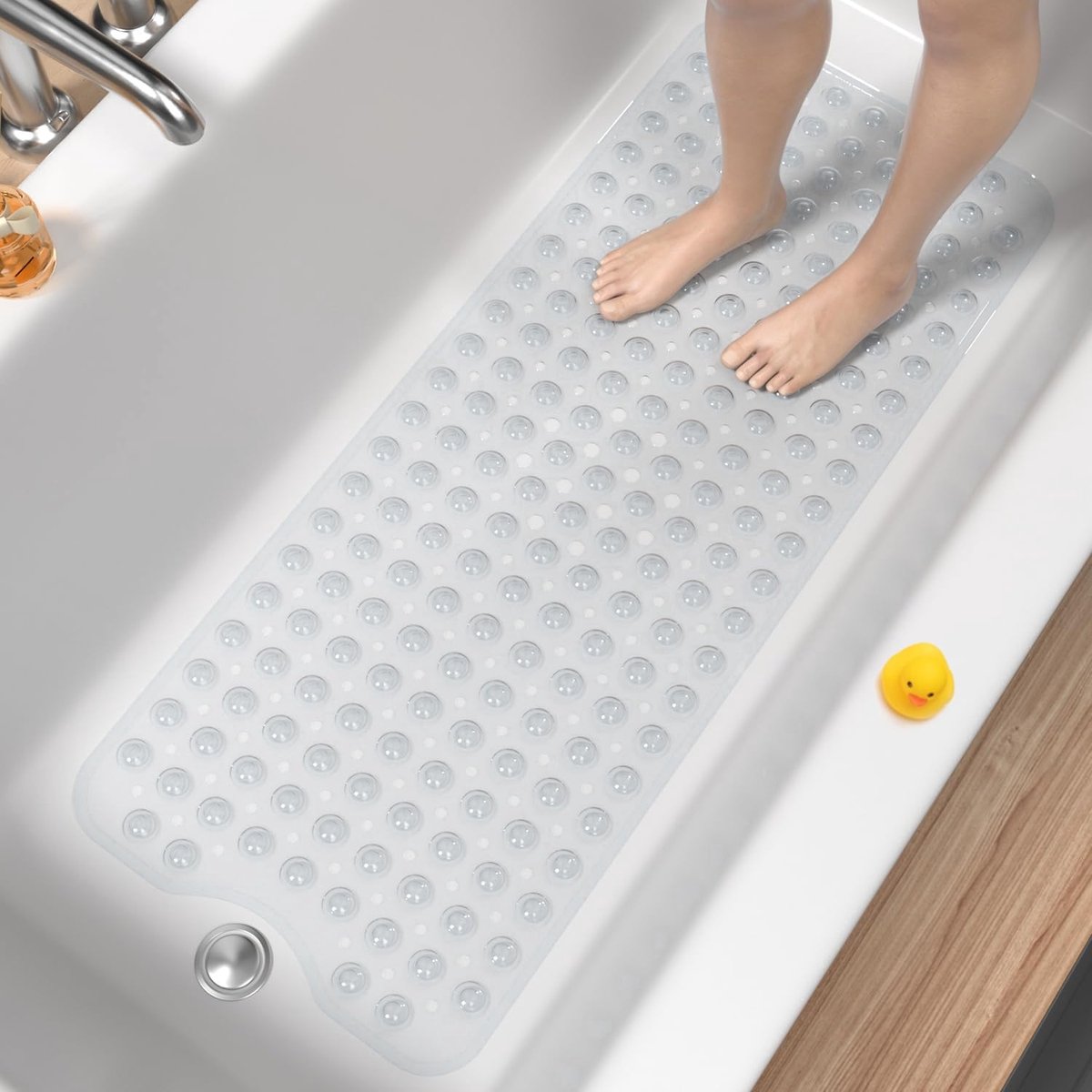 Antislip badmat- extra lang- 100 x 40 cm- schimmelwerend en machinewasbaar- BPA-vrij- transparant