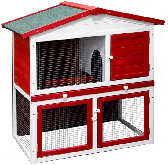 Konijnenhok met ren - hok voor konijn cavia knaagdieren - kooi voor dieren - dierenverblijf - geschikt voor binnen en buiten