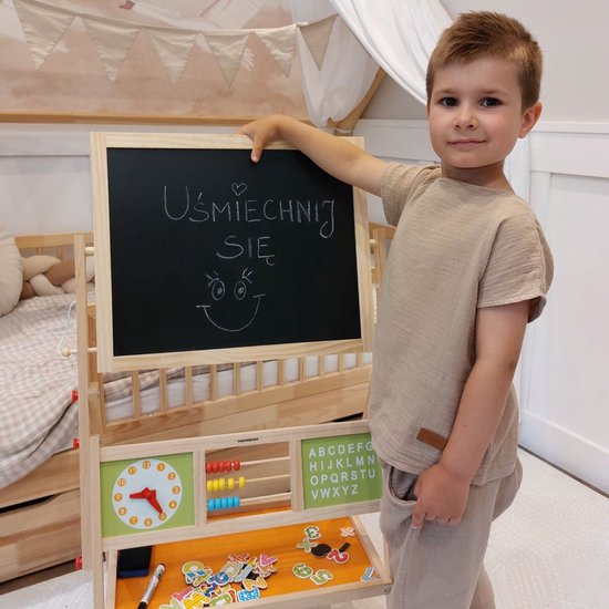 Mamabrum Dubbelzijdig Schoolbord met Whiteboard en Krijtbord - Magnetisch Tekenbord - Inclusief Letters, Cijfers en Telraam