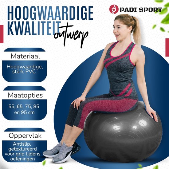 Padisport - Yoga bal - 65 cm - zwangerschapsbal - yoga bal inclusief pomp - fitnessbal - pilates bal - yoga bal zilver - yoga bal 65 cm - yoga - fitness - zilver van Padisport — afbeelding 5