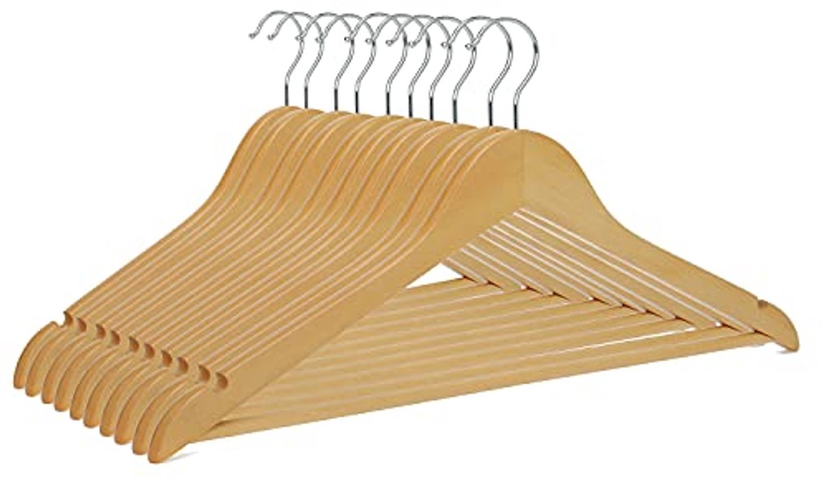 10 Stuks Houten Kleerhangers met Broekstang - Antislip en Natuurlijk