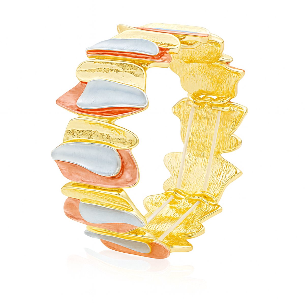 Elastisch Armband voor Dames in Onregelmatige Geometrische Bladvorm in Rood, Blauw en Goud