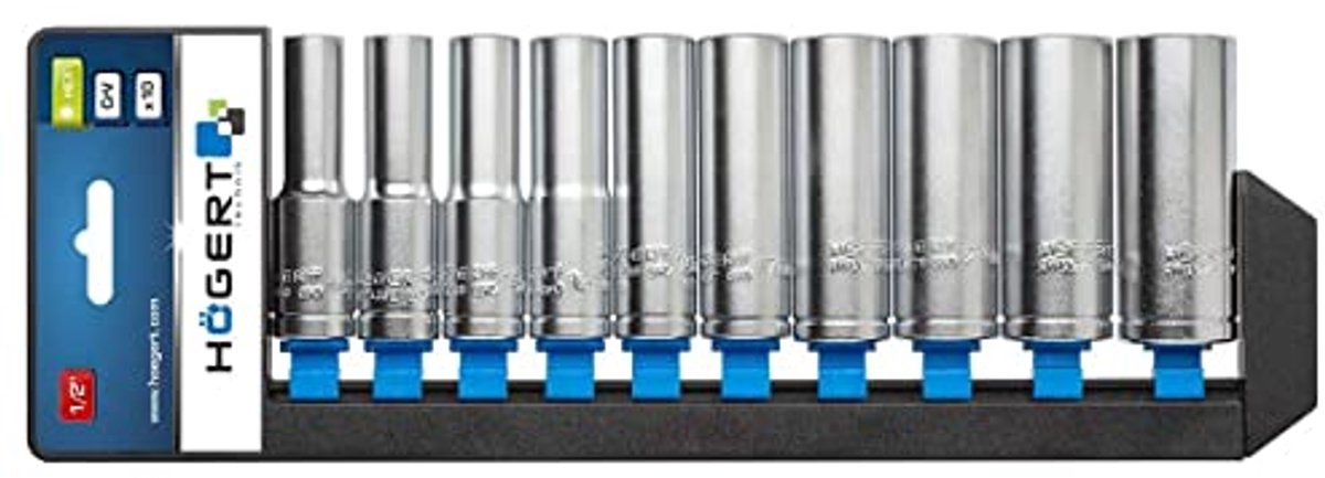Chroom-Vanadium Dopsleutelset - 76mm | Gereedschapskist | Lang, Zwart/Blauw/Grijs