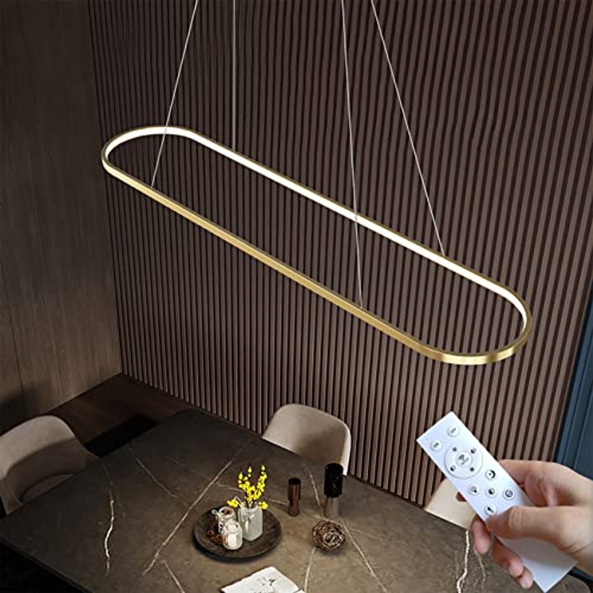 Ovale LED Hanglamp voor Eettafel - Dimbaar met Afstandsbediening en Hoogte Verstelbaar