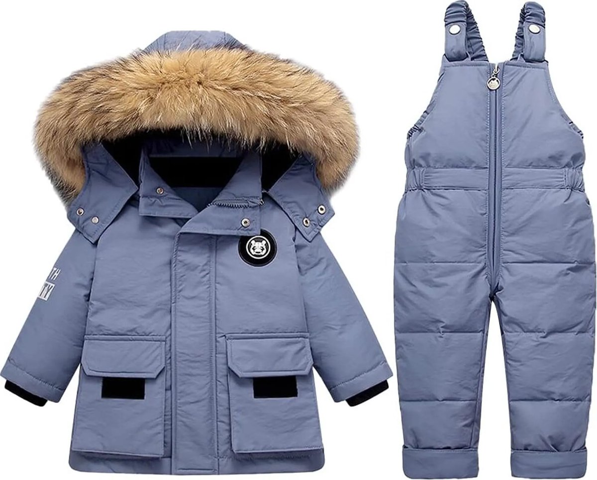 Kraftverdia® - skipak - skipak baby - winterpak voor baby - ski-donsjack pak - winddicht - warm - Tops en broeken 2STUKS - Geschikt voor jongens en meisjes Sneeuwpak - Blauw - maat 90