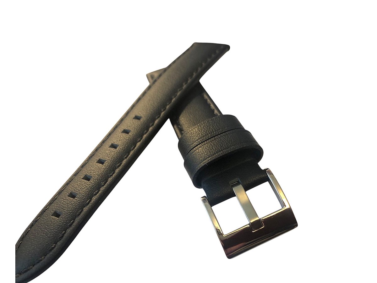 Horlogeband-Horlogebandje 22 mm-Echt leer-Zwart-Opgevuld-Recht-Zacht Leer-22mm