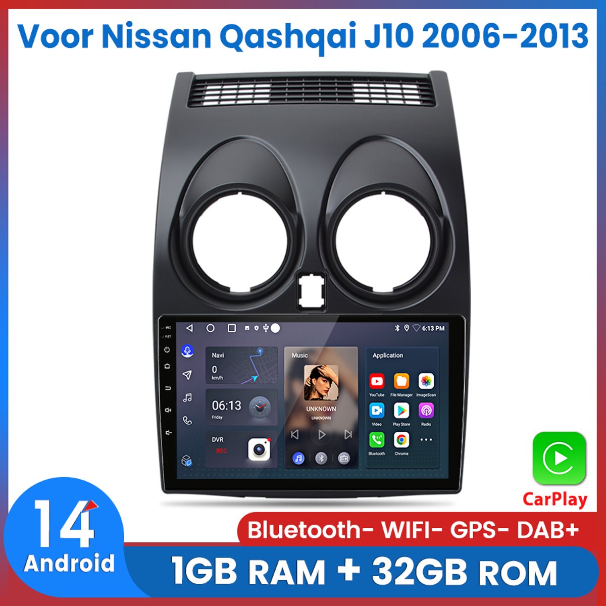 Awesafe Carplay Android14 Autoradio - Geschikt Voor Nissan Qashqai J10 2006 t/m 2013 - Draadloos Apple Carplay & Android Auto - 1GB + 32GB - 4 Core processor - Bluetooth & Wifi GPS Navigatie - 2006 2007 2008 2009 2010 2011 2012 2013