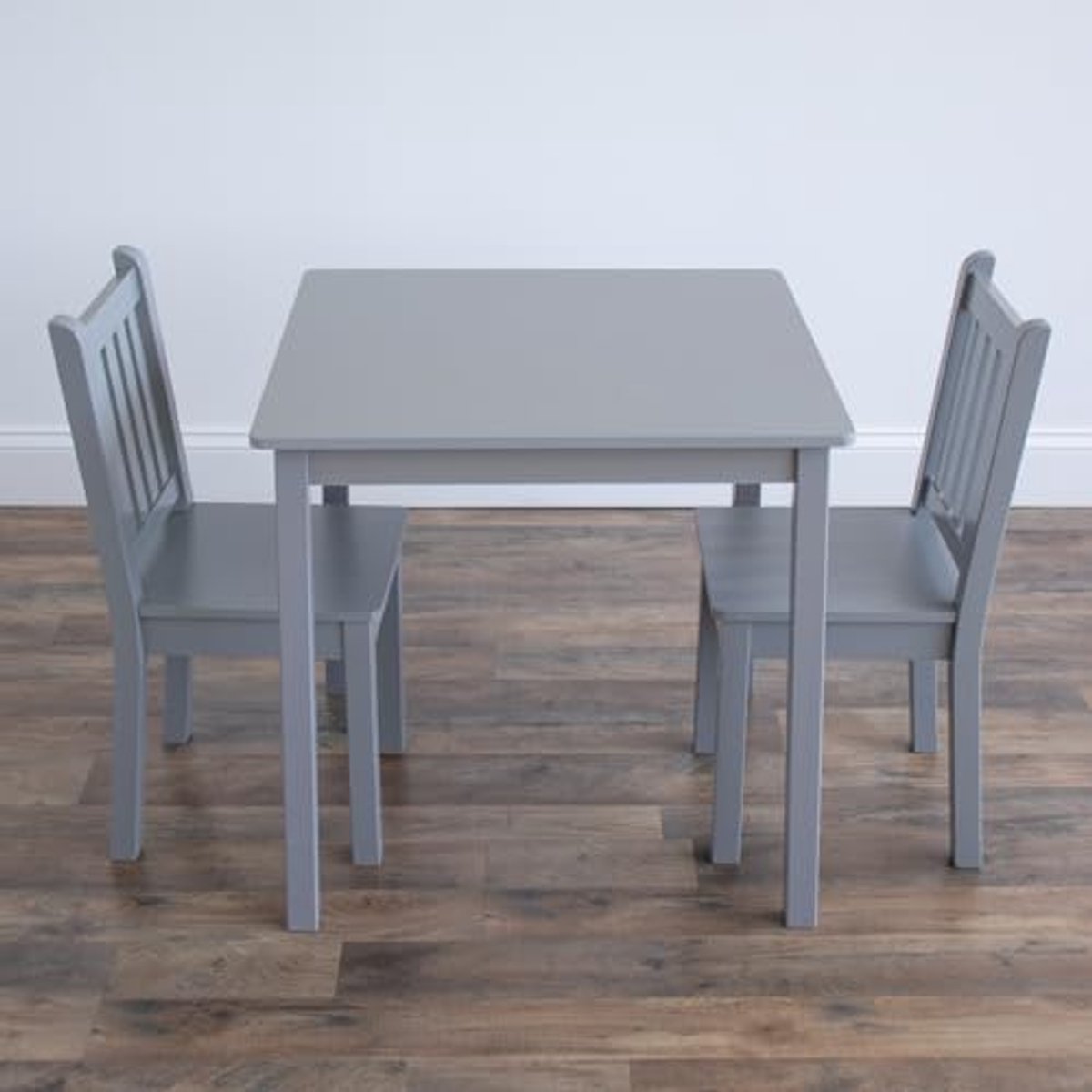Kindermeubelset met Houten Tafel en 2 Stoelen in Grijs
