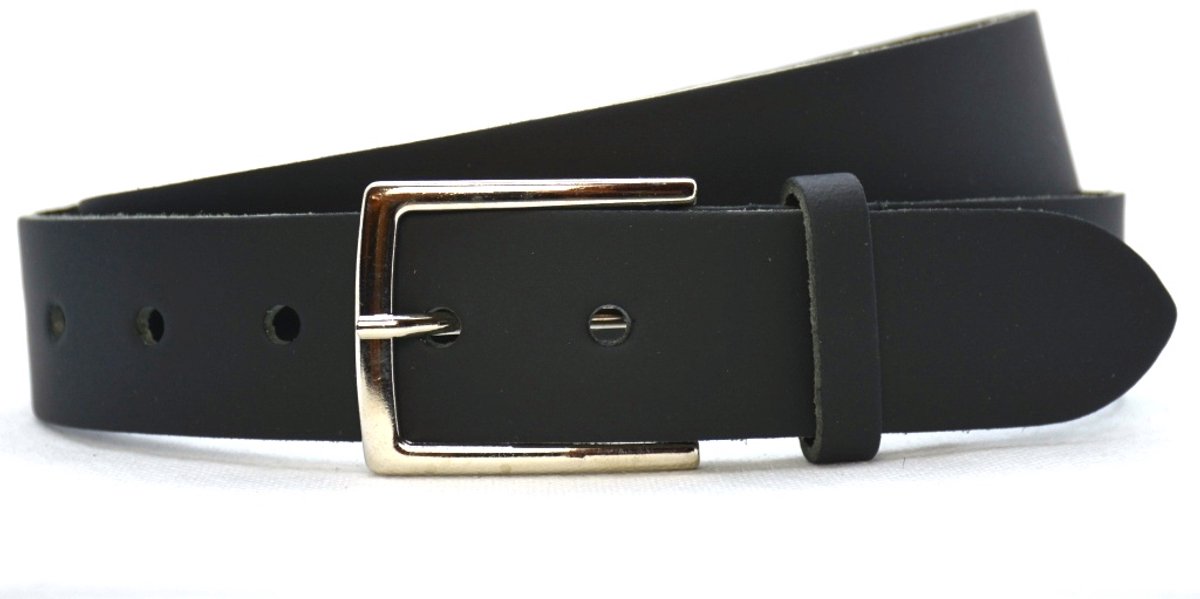 Timbelt 4cm echt lederen zwarte riem - heren riem / dames riem - zwart - jeansriem - Riemmaat 115 cm - Totale lengte riem 130 cm
