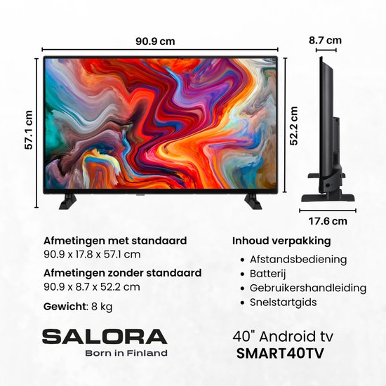Salora SMART40TV, 101,6 cm (40"), 1920 x 1080 pixels, LED, Smart TV, Wifi, Noir