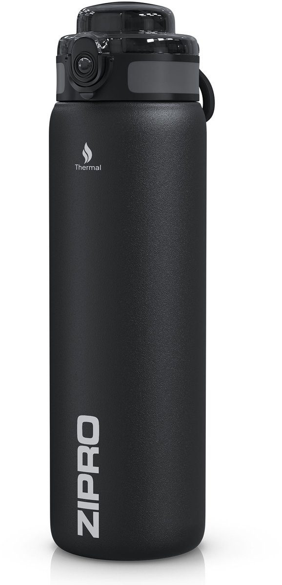 ZIPRO Thermosbeker 1000ml - Thermosfles XL 1L - RVS - Lekvrij - Dubbelwandig - BPA-Vrij - Zwart