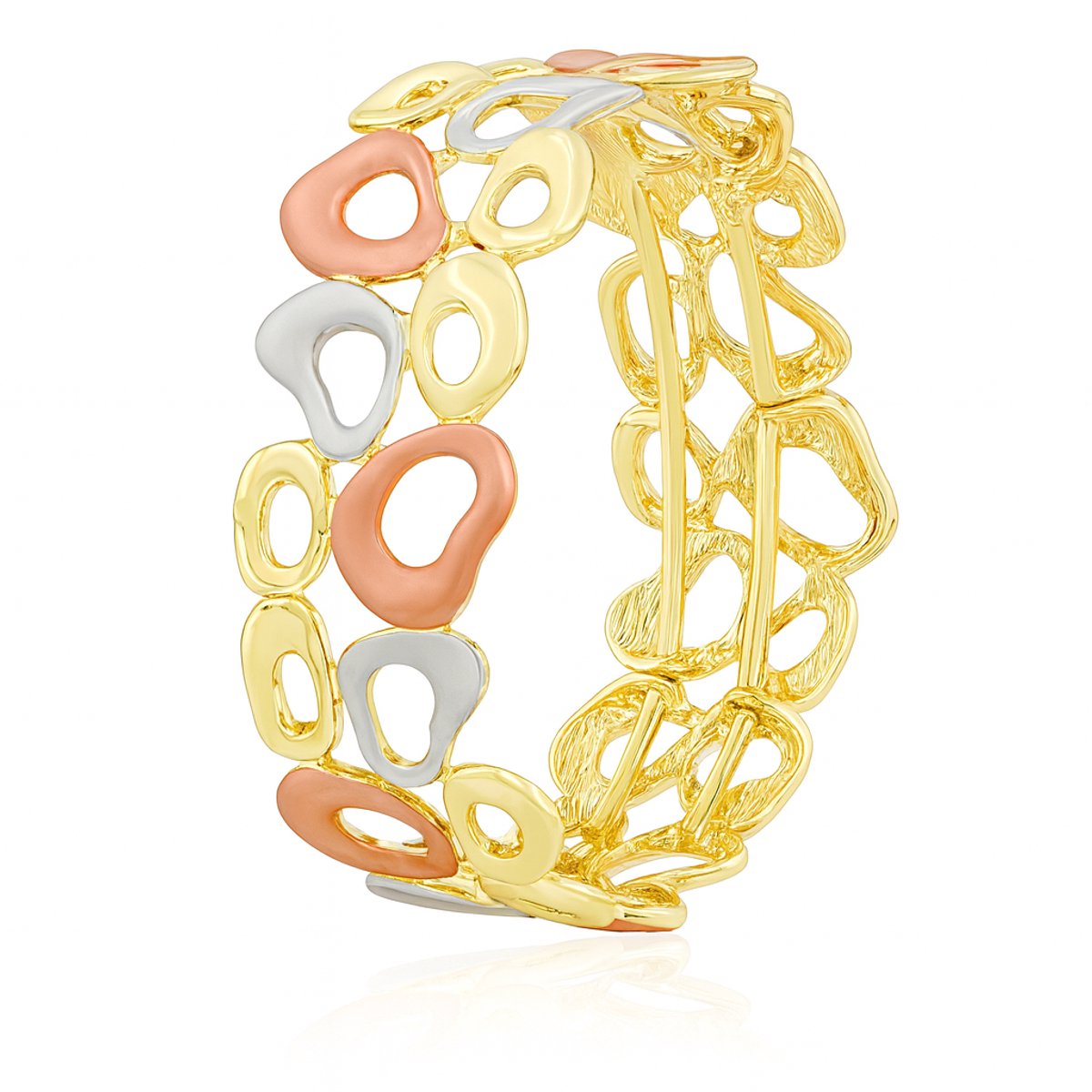 Geometrische Geperforeerde Elastische Armband met Rood en Blauw – Duurzaam Legering