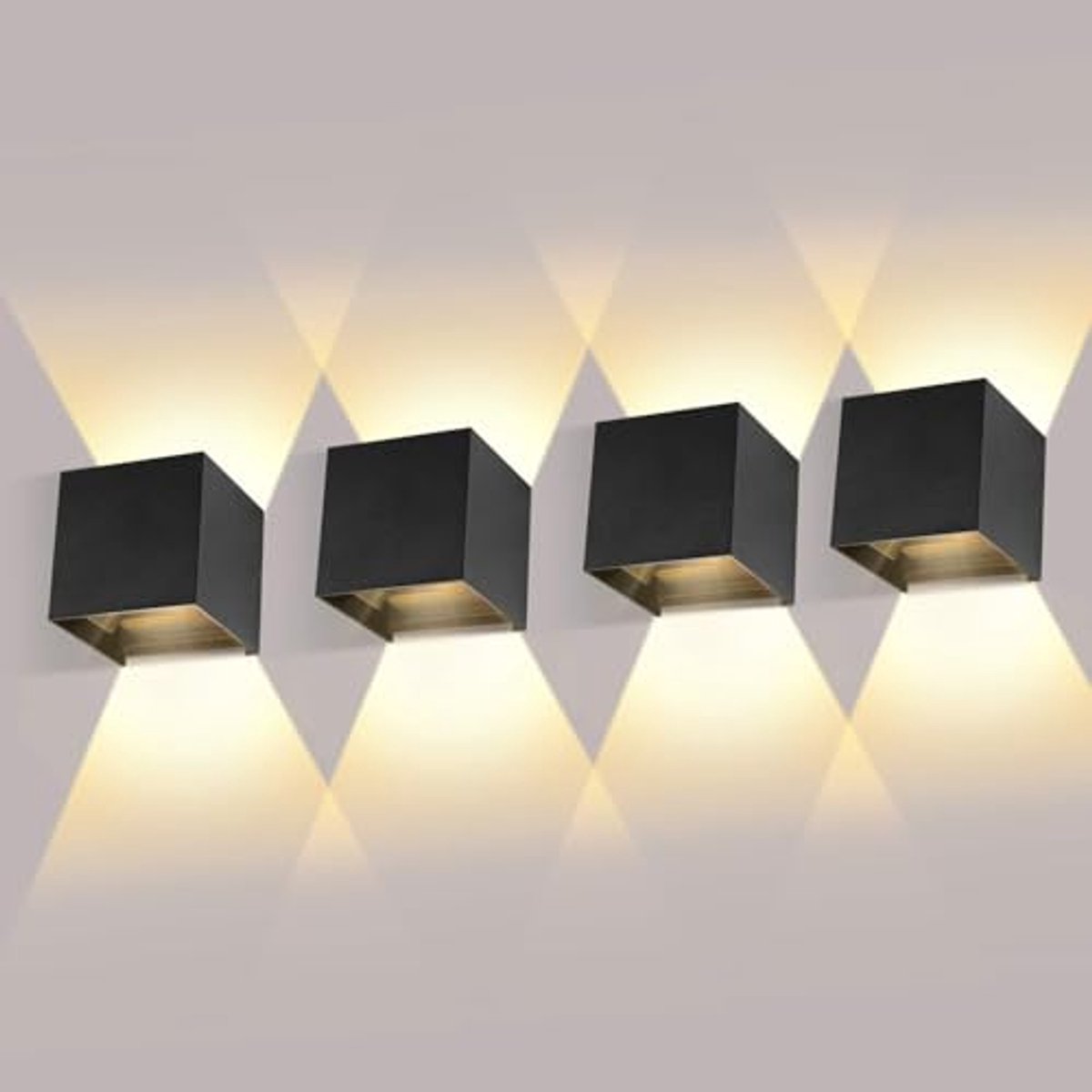 Set van 4 LED Wandlampen voor Binnen en Buiten, 12 W, Op- en Neer Stralend Licht, Warm Wit, IP65 Waterdichte Wandverlichting
