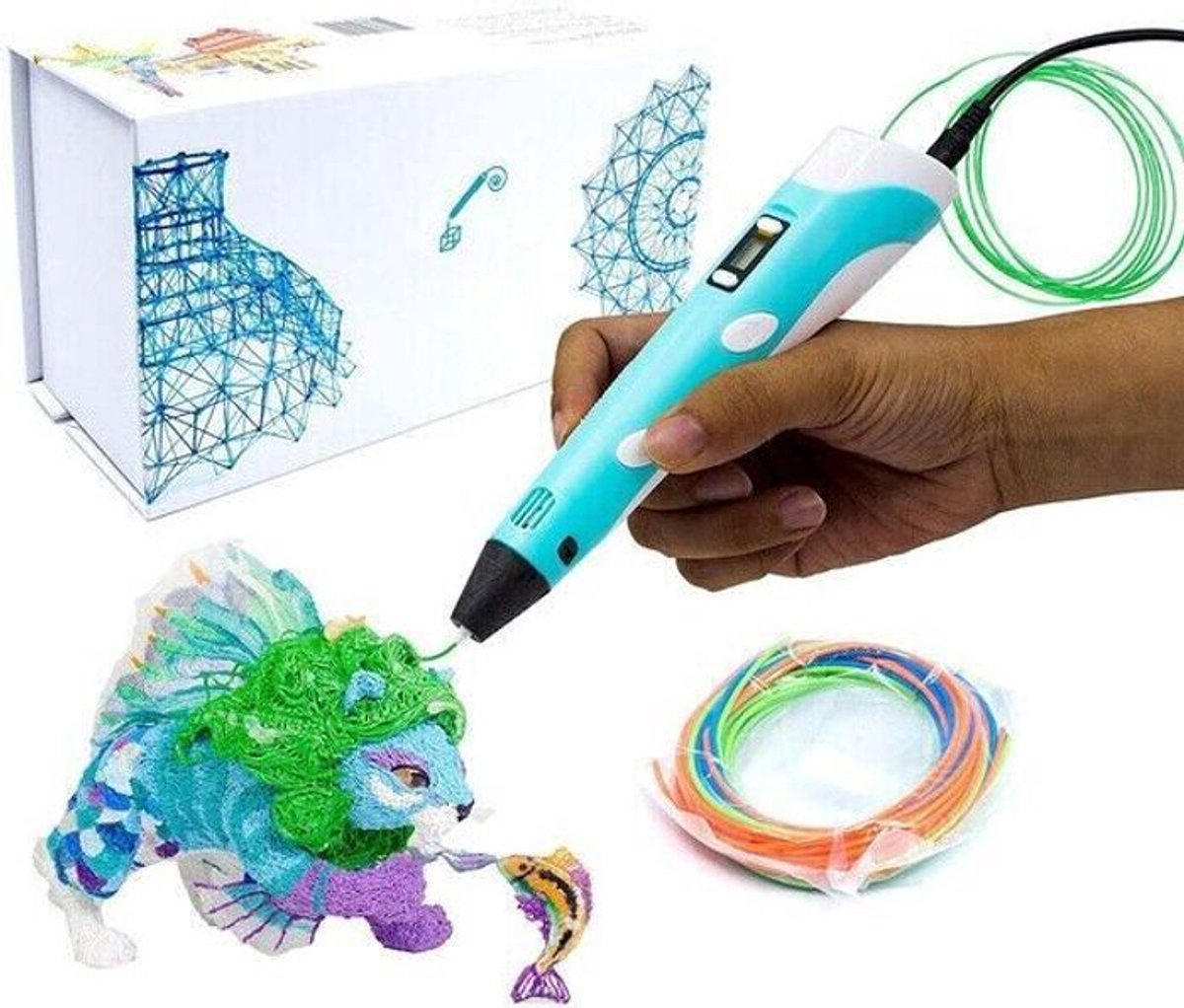 Image of 3D-printpenset met 3 kleuren PLA-filament 3M Doodle Printer Tekencadeau voor kinderen - Blauw