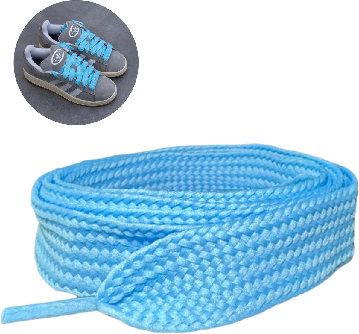 Sneakers Abel - Sneaker Veters 120CM - 2CM Wijd - Schoenveters - Blauw - Blue - Brede Veter - Dikke Veter - Geschikt voor Adidas Campus 00s