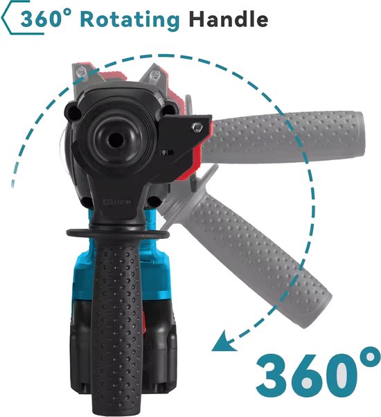 Demonstratie van de 360 graden roterende handgreep van de boorhamer.